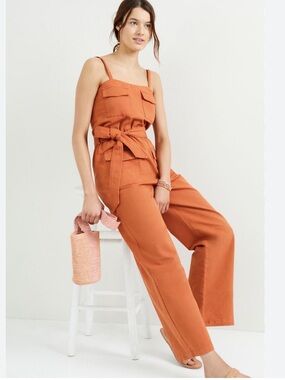 AVEC LES FILLES Anthropologie Orange Utility Jumpsuit Large Cotton Boiler Suit